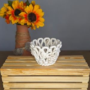 Vintage Mid-Century Made in Italy Ceramic Basket w/Ceramic Grapes & Leaves